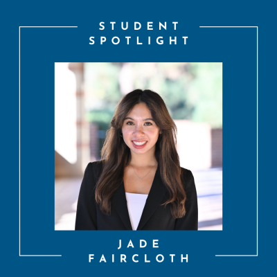 Young woman standing in UCLA Royce Hall archese