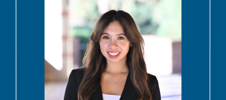 Young woman standing in UCLA Royce Hall archese