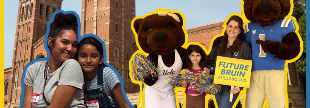 Students with their daughters, Joe Bruin, and Josie Bruin