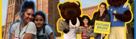 Students with their daughters, Joe Bruin, and Josie Bruin