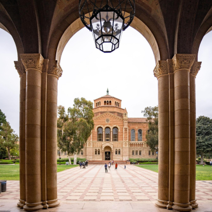 Powell library through Royce Hall arcade